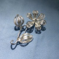 Сребърна  брошка, висулка /филигран/, снимка 2 - Колиета, медальони, синджири - 35375614