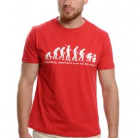 Нова мъжка тениска с трансферен печат Човешка еволюция в червен цвят, снимка 8 - Тениски - 37664008
