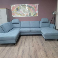 Син ъглов П образен диван от плат LS404520, снимка 1 - Дивани и мека мебел - 44701953