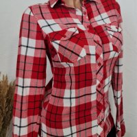 Дамска риза червено и бяло каре, снимка 2 - Ризи - 38577980