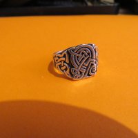 Старинен Мъжки сребърен пръстен  орнаменти викингски възел  - символът на вечноста., снимка 2 - Пръстени - 37536681