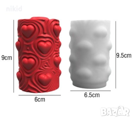 3D Висок цилиндър на сърца силиконов молд форма калъп свещ декор смола гипс шоколад сапун, снимка 1