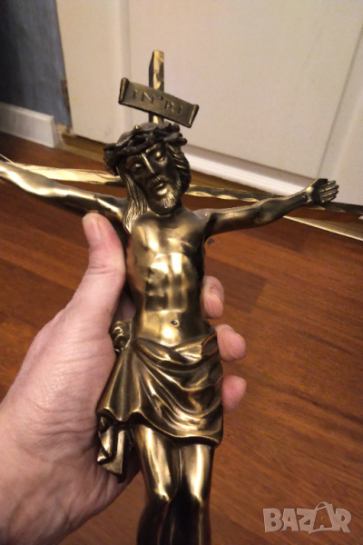 Масивно ръчно изработено бронзово разпятие 56 см, снимка 1