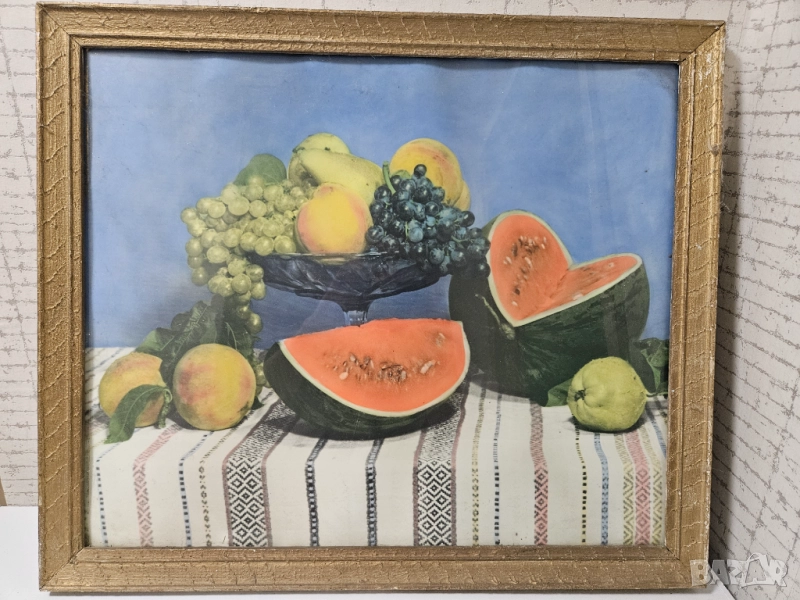 ★ █▬█ █ ▀█▀ ★🍉 Винтидж рамкирана фотокартина – натюрморт с плодове, 65×55 см, снимка 1