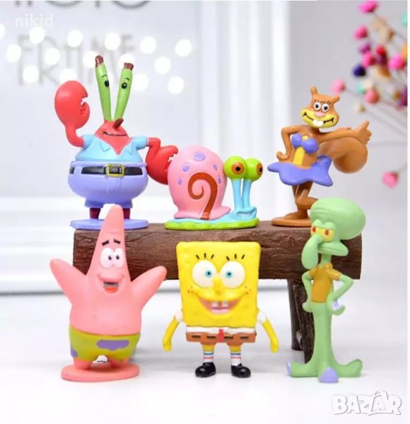 6 бр малки Спондж боб Спонджбоб SPONGE SpongeBob фигурки PVC пластмасови за игра украса торта топер, снимка 1