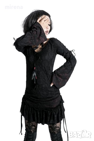 Пънк рейв готик дантела и плетиво Дълга рокля с контрастни цветове, снимка 1