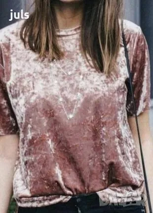 Bershka, L размер, кадифена с къс ръкав, снимка 1