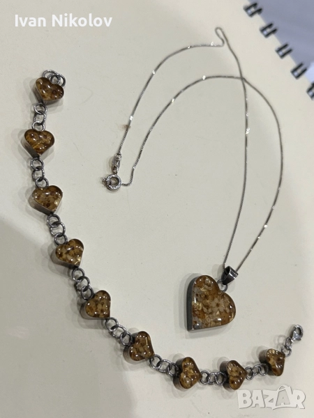 Сребърн комплект гривна и колие Мурано, снимка 1