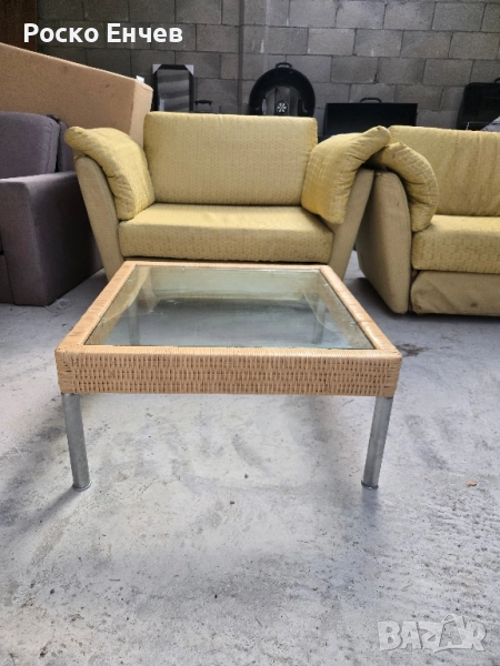 Ратанова масичка със стъкло 1см., снимка 1