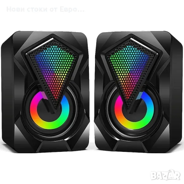 Геймърски високоговорители 2.0, 3,5 мм жак връзка, USB захранване, PC високоговорители, стерео,RGB, снимка 1