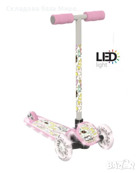 Тротинетка, до 20 кг, Светещи гуми, Допълнително осветление на борда, 57 см за краката , снимка 1