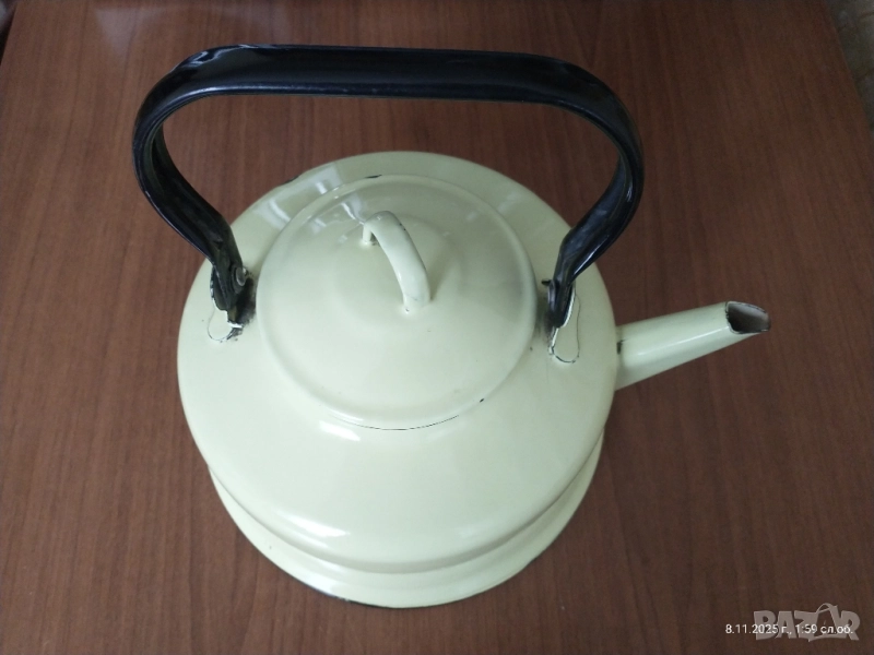 Заглавие: Ретро емайлиран чайник 3.5 л — жълт, 1992 г. , снимка 1