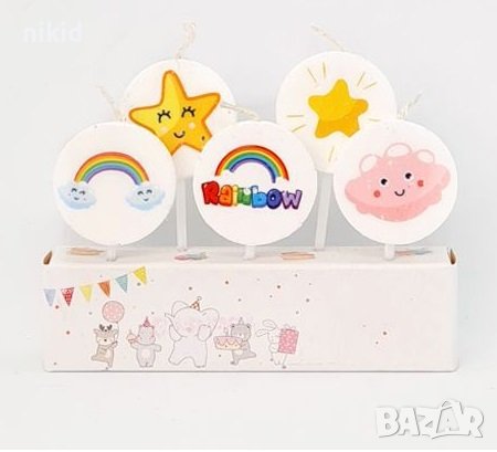 5 бр свещи свещ дъга облак звезда за торта Рожден ден детско парти топери топер, снимка 1