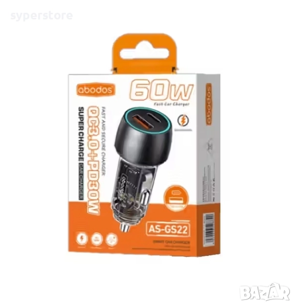 Зарядно 12-24V / 60W Digital One SP01134, Abodos as-gs22,Type C + USB,  Fast Charge, PD30W+QC3.0, Qu, снимка 1