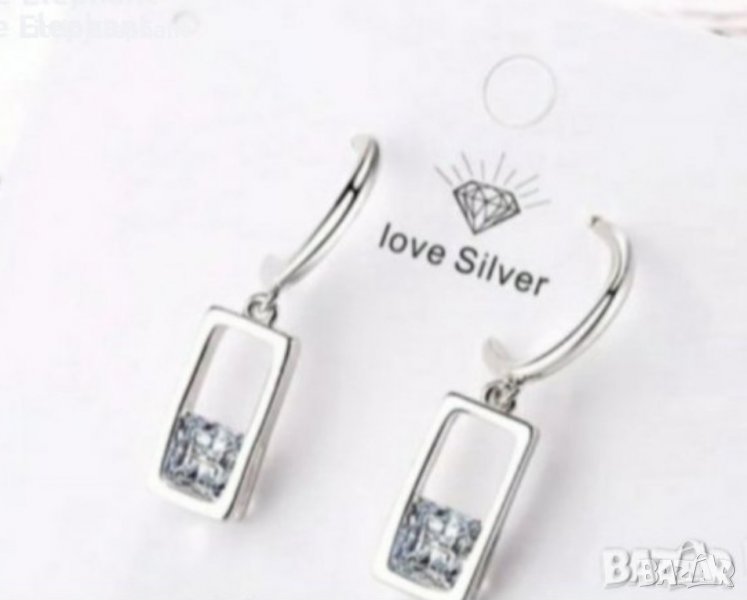 Висящи сребърни обеци с кристали,white/нови, снимка 1