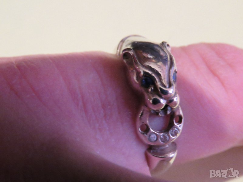  стар сребърен пръстен с животинче и камъни - красота за твоята ръка, снимка 1