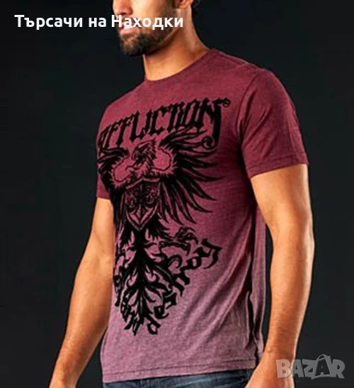 Мъжка тениска Affliction Employ Seek & Destroy Burgundy Red червена S Small, снимка 1