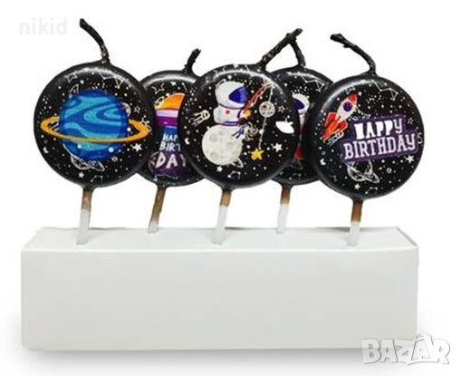 Космос Космонавт Астронавт ракета 5 бр свещи свещ за торта Рожден ден детско парти топери топер, снимка 1