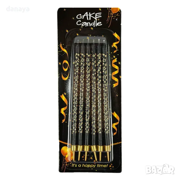5755 Черни свещички за рожден ден, 6 броя, снимка 1