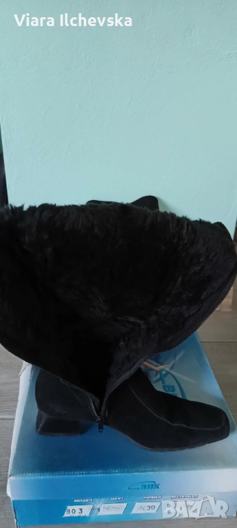 Високи дамски ботуши от естествен велур , снимка 1
