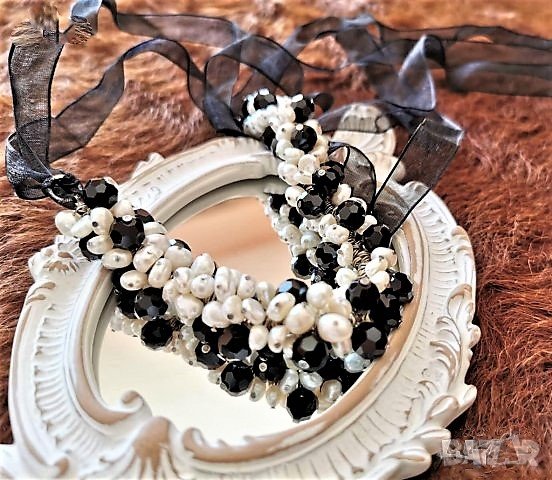  БЯЛО и ЧЕРНО, БУТИКОВО КОЛИЕ от ЕСТЕСТВЕНИ ПЕРЛИ, снимка 1