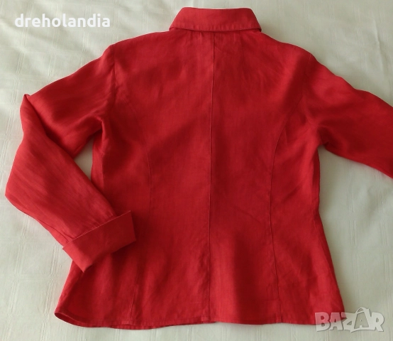 Червена ленена риза - М, снимка 2 - Ризи - 51500620