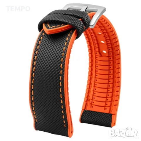 СИЛИКОНОВА КАИШКА ЧЕРНА С ОРАНЖЕВО- 22мм + ПОДАРЪК
