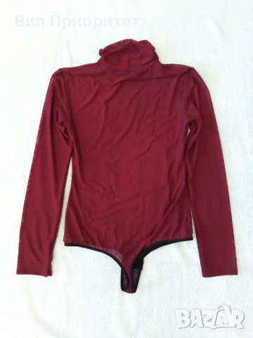 Вишнево луксозно боди ефирно прозрачно секси със закопчаване в долната част , дълъг ръкав , поло., снимка 7 - Корсети, бюстиета, топове - 37344327