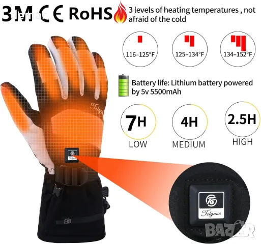 Отопляеми ръкавици за сензорен екран, презареждаема 5500mAh батерия, 3 температурни нива, М, снимка 2 - Ръкавици - 47800153