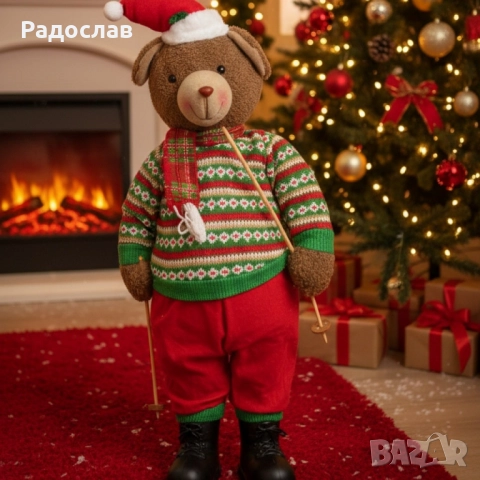 Коледно плюшено мече с пуловер и шапка – топъл акцент за празничен уют у дома!, снимка 2 - Плюшени играчки - 52123322