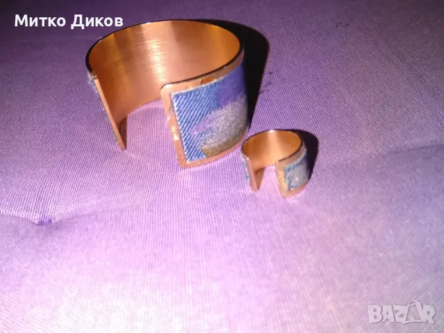 Медна гривна с меден пръстен облицовани комплект нови арт деко, снимка 5 - Гривни - 49923434