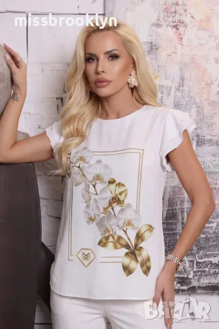 Блуза “Golden Orchid Frame” – елегантна блуза с орхидеи арт.1531, снимка 4 - Блузи с дълъг ръкав и пуловери - 55821403