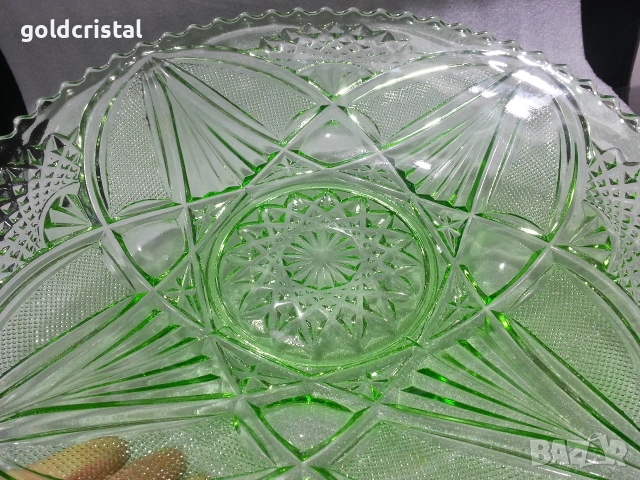 Стара стъклена фруктиера цветно зелено стъкло , снимка 4 - Антикварни и старинни предмети - 53308115