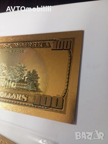 Позлатена с 24 карата злато релефна банкнота 100 долара със сертификат, снимка 11 - Нумизматика и бонистика - 51375911