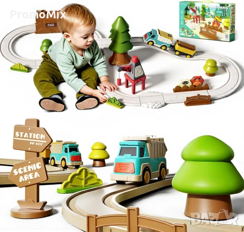 Детко влакче Homkey 7734А 36 части ЖП Писта Товарно влакче магнитна връзка вагон 