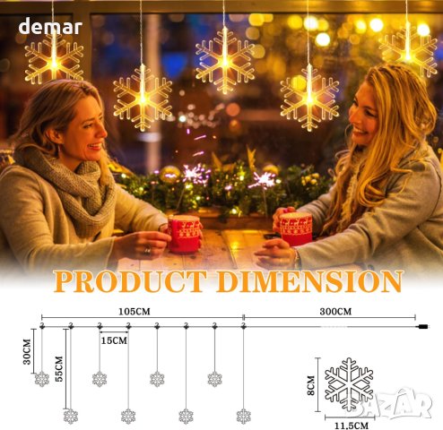 Коледни светлини за прозорци и стени със снежинки, снимка 2 - Декорация за дома - 42829646