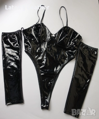 Лачено боди с пришити ръкави 80В размер (М), снимка 2 - Корсети, бюстиета, топове - 52190700