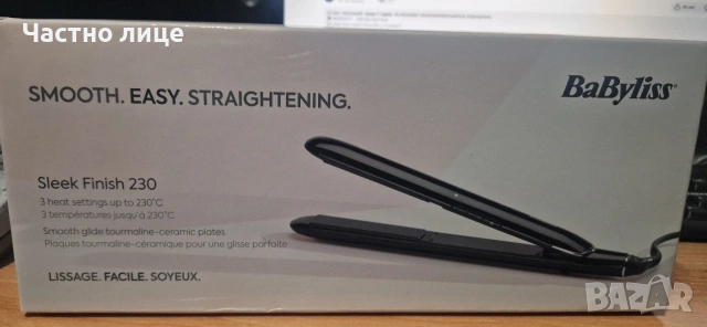 Преса за коса BaByliss ST255E, Sleek Finish 230 °C, Керамично покритие, Черен