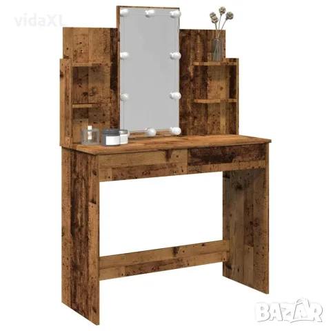 vidaXL Тоалетка с LED осветление Старо дърво 96x40x142 cm, снимка 2 - Тоалетки - 56148307