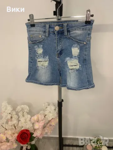 Къси дънки с висока талия размер XS, снимка 4 - Дънки - 49600642