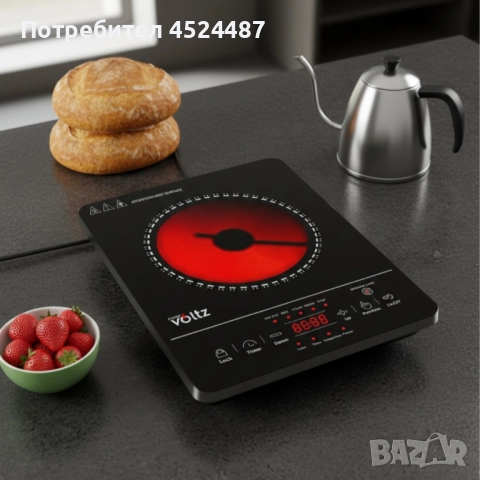 Котлон Voltz, 2000W, Кристална плоча с инфрачервен нагревател, 28х36см, LED екран, Таймер