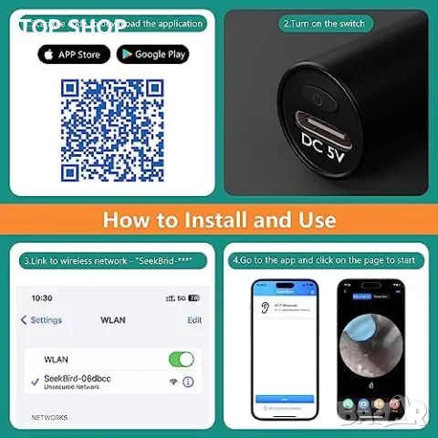 Нова 5MP 360° Камера за Почистване на Уши, IP67, Ултратънка - Черна, снимка 6 - Bluetooth тонколони - 50016036