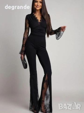 Елегантен черен панталон с дантела