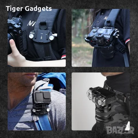 Nitze N58A Camera Backpack Clip – алуминиев щипка за фотоапарат с Arca-Swiss плочка, снимка 8 - Чанти, стативи, аксесоари - 56225074