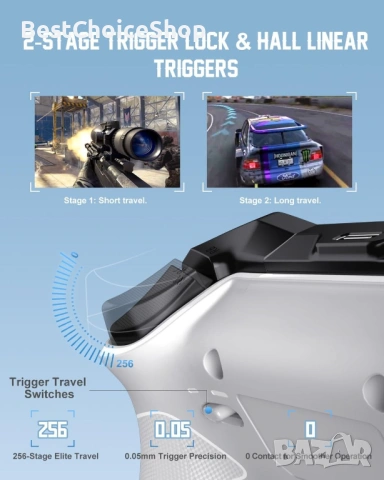 PXN P5 безжичен гейминг контролер с Hall ефект джойстик и спусък, снимка 6 - Аксесоари - 53194436