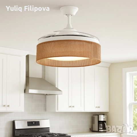 Brizy Bright Rattan – Вентилатор за таван с лампа и функция лято/зима, снимка 2 - Вентилатори - 51447140