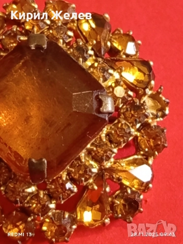 Стара скъпоценна брошка с фасетирани ювелирно камъни ЦИТРИН 52255, снимка 4 - Други - 52569859