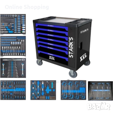 Професионална количка с инструменти 258 части – пълен набор за автосервизи и майстори, снимка 7 - Куфари с инструменти - 53345164