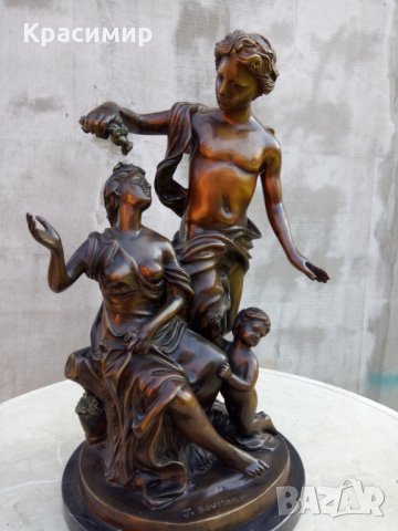 Бронзова статуетка "Зефир и Флора" - 19 век, 12 кг. Жак Бусо френски скулптор , снимка 9 - Антикварни и старинни предмети - 30809288
