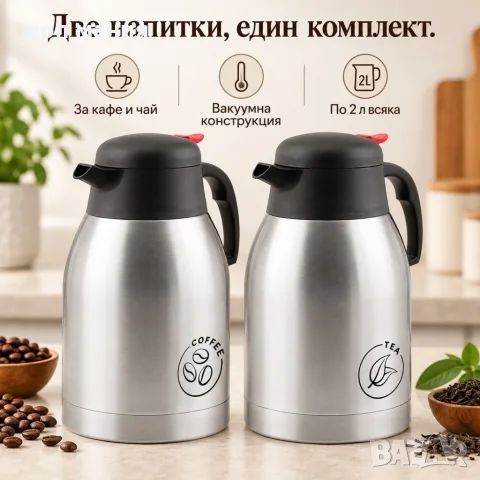 Комплект от 2 вакуумни кани за кафе и чай - 2 л всяка, снимка 3 - Аксесоари за кухня - 56115531